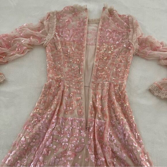 BHLDN Needle & Thread Pink Sequin Long Sleeve Dress, Size 0 NWOT - Picture 12 of 15